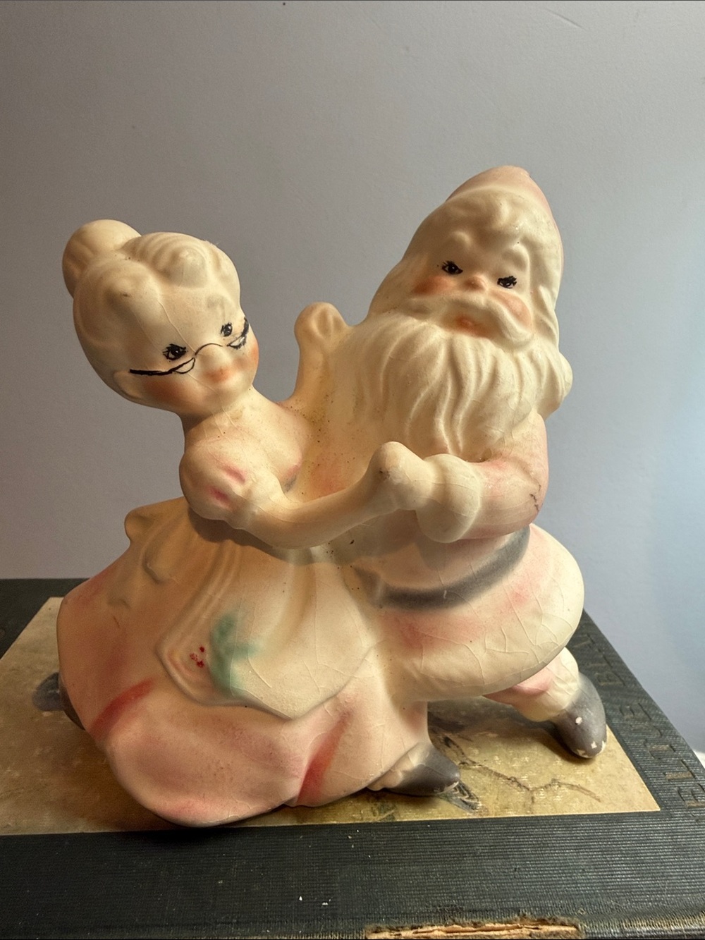 Vintage Cream and Pink Santa & Child Ceramic Figurine